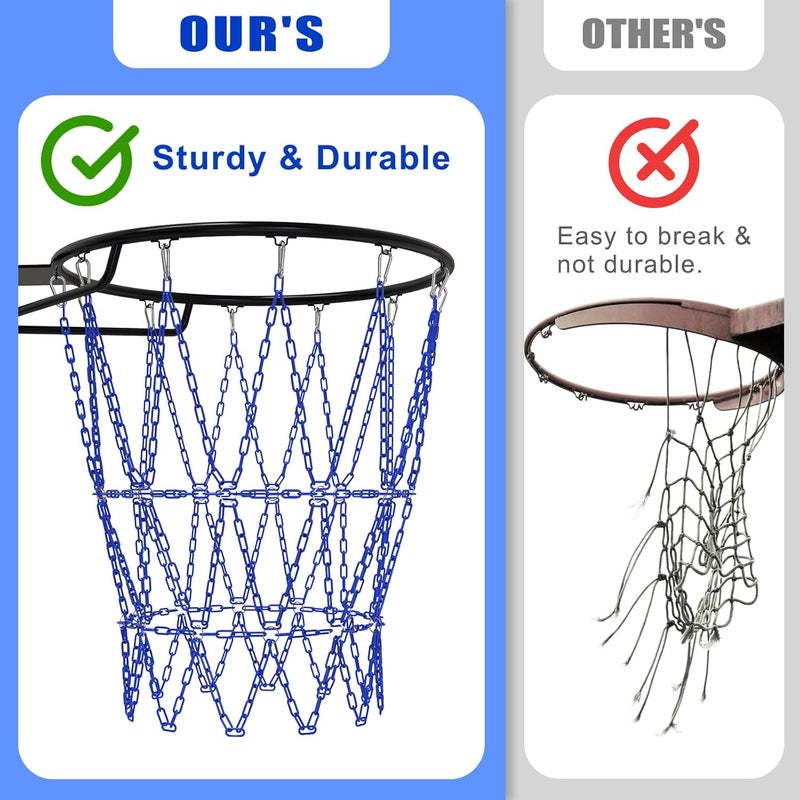KingDolly Upgraded Buckle Chain Basketball Net, Rust-Proof Coated Metal Basketball Net Outdoor with 12 Loops Snap Links, 18" Universal Fit Chain Net for Basketball Hoop - No Tools Installation - Image 3